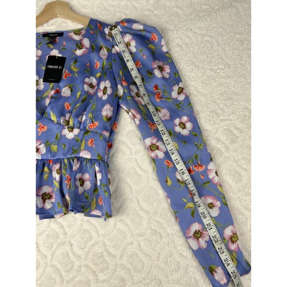 Forever 21 Lavender Floral Peplum Longsleeve Top Size Medium - Picture 12 of 12
